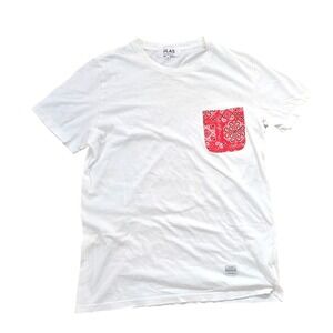 SILAS White T-Shirt Mens Small Red Bandana Pocket‎ Made in Japan Short Sleeve